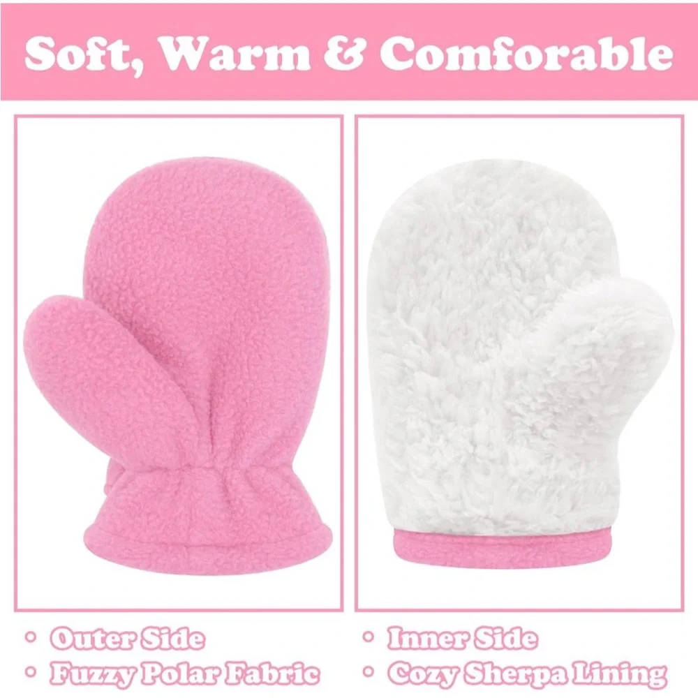 NEW Winter Mittens 2-Pack Pink & Purple Fleece Gloves 18–24 Months